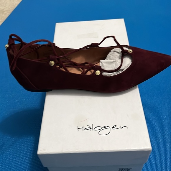 Halogen Owen Pointy Toe Ghillie flats in Bordeaux Suede Size 7.5M - Picture 3 of 9